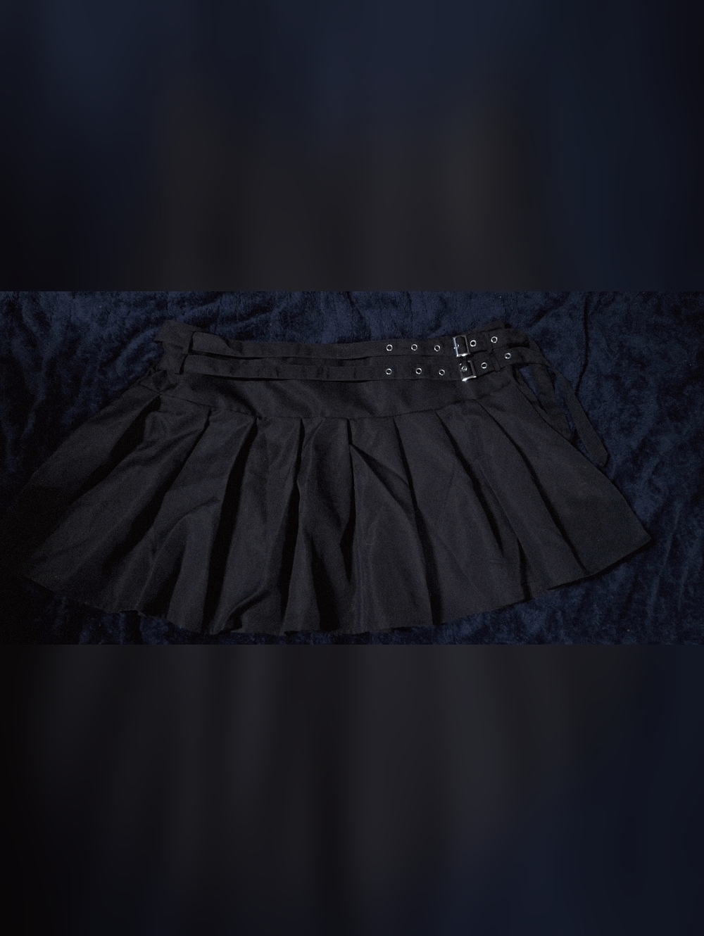 Black Pleated Waistband Skirt with Buckle Detail